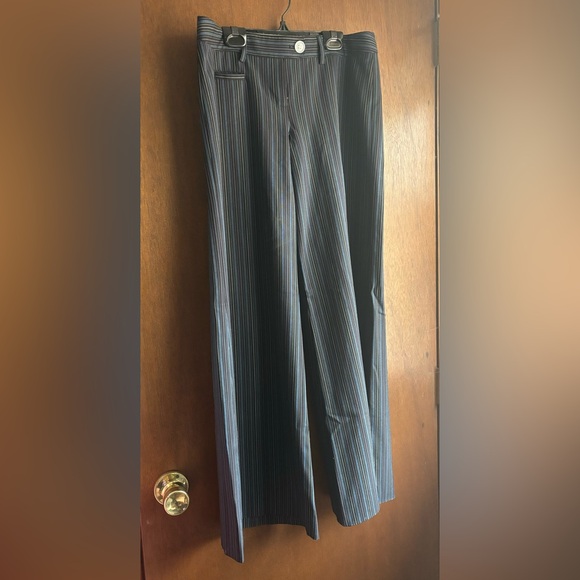 The Limited sz4 black with blue and cream pin striped wide legged pants - Picture 1 of 10